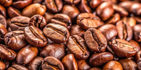 Naklejka premium Close-up of roasted coffee beans , caffeine, aroma, dark roast, espresso, organic, whole bean, barista, morning