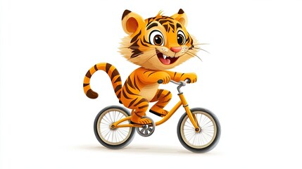 A Cartoon Tiger Riding a Yellow Bicycle
