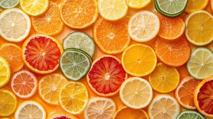 Closeup of Fresh Citrus Fruit Slices in Water, Orange, Lemon, Lime, Blood Orange, Summer Fruit, Refreshing Drink, Healthy Food, Citrus Background.