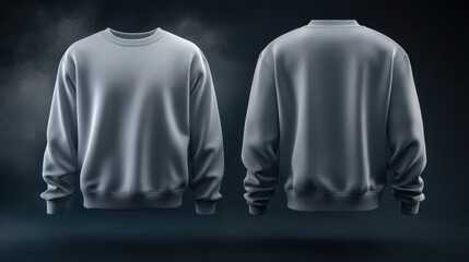 Blank Gray Crewneck Sweatshirt Mockup - Front and Back View on Dark Background