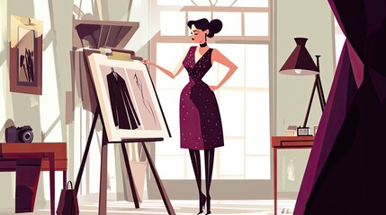 A Fashion Designer Reviewing a Sketch of a Dress