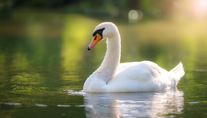 Fototapeta premium Swan bird isolated with blur green bokeh background