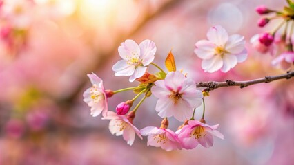 Closeup of delicate pink cherry blossom attached to branch, cherry blossom, pink, closeup, nature, spring, blooming, tree