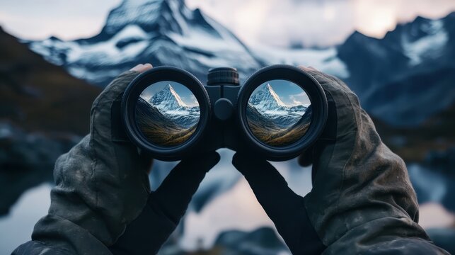 Magnificent Mountain Views Through Binoculars - Adventurer Exploring the Alps