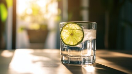 A refreshing glass of water with a slice of lime