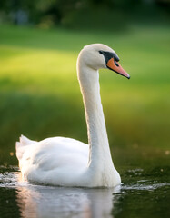 Obraz premium Swan bird isolated with blur green bokeh background