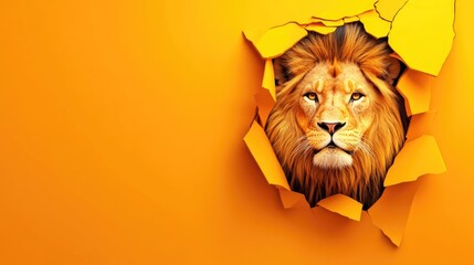 Vibrant Illustration of a Lion Popping Through an Orange Wall Engaging Banner Design Featuring...