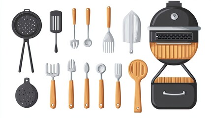 A Grill and Utensil Set for Outdoor Cooking