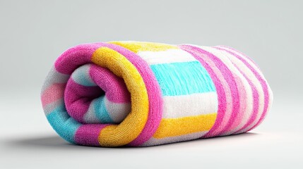 Rolled up colorful striped beach towel