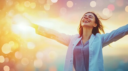 Woman Embracing Joy and Sunshine