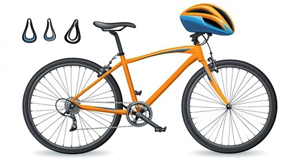 Fototapeta premium Orange Bicycle with Blue and Yellow Helmet