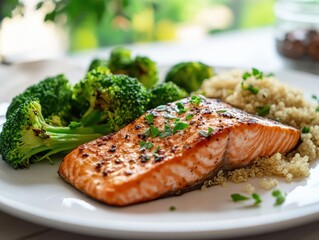 Grilled Salmon with Quinoa and Broccoli - Healthy and Delicious Dinner Plate.