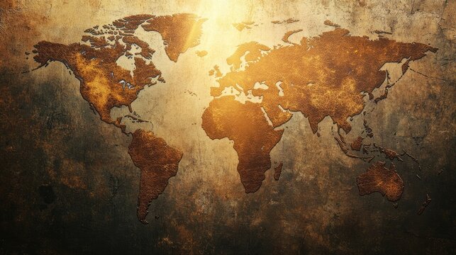 Embossed World Map on Rustic Background