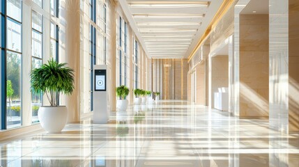 Bright Modern Hallway with Natural Light and Plants