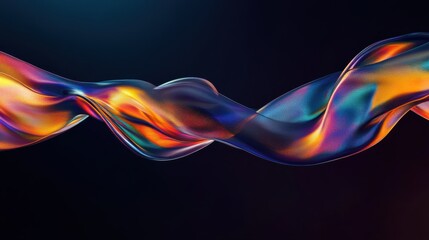 Abstract Wavy Design with Iridescent Colors on a Black Background.