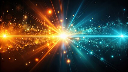 Sparks of light in dark cyan and orange hues , sparks, light, dark, cyan, orange, glow, abstract, background, texture