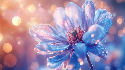 Fototapeta premium Abstract cold flower with bright light and shimmering bokeh blur background