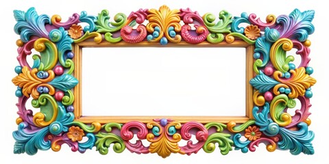 Fototapeta premium Colorful frame mirror with ornate decorations, mirror, colorful, frame, ornate, decorations, ornamental, vibrant