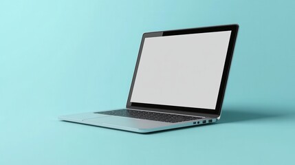 Modern Laptop with Blank Screen on Blue Background.