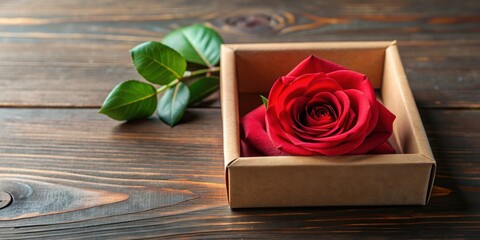 Red rose in a box , romantic, love, surprise, gift, present, celebration, special occasion, Valentine's Day, anniversary, symbol