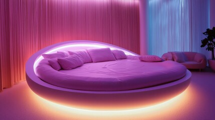 Modern Round Bed with Soft Lighting in Trendy Room
