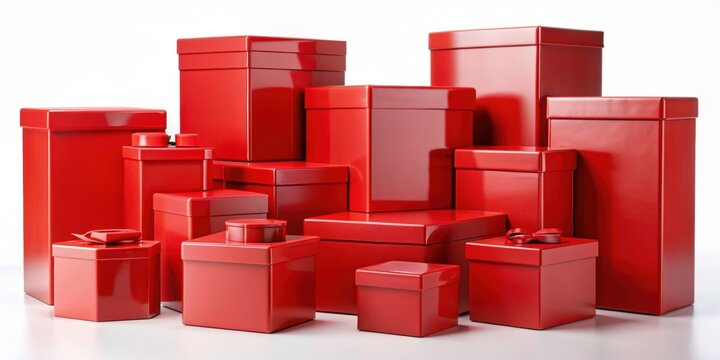 Vibrant collection of red boxes in various sizes and shapes, red, boxes, vibrant, collection, sizes, shapes, storage