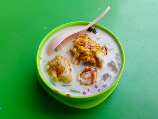 Traditional Indonesian Dessert Es Campur Durian with Fresh Durian Topping