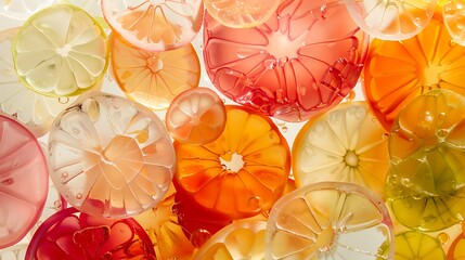 Transparent jellies with pieces of fruit inside