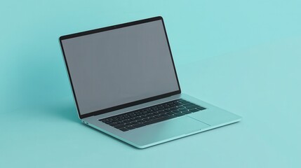 Modern Laptop with Blank Screen on Blue Background - Technology Mockup.