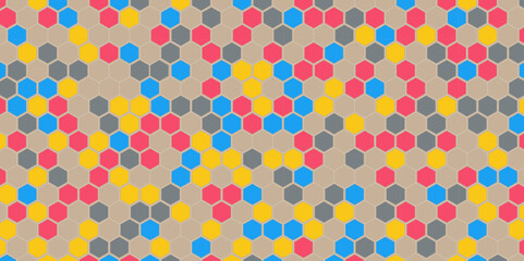 Beautiful pattern composed of hexagons colorful. Honeycomb background. Isometric geometry abstraction. Aspect Ratio 2:1