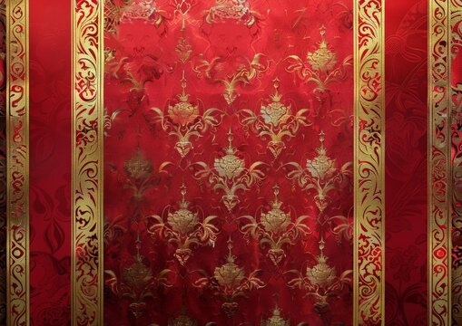 Fototapeta Red and Gold Fabric Texture