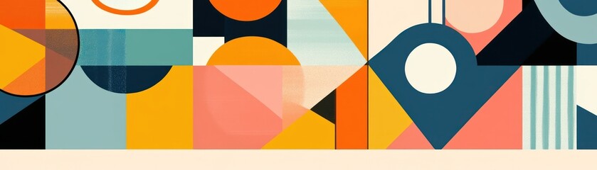 Abstract geometric composition with vibrant colors and shapes.