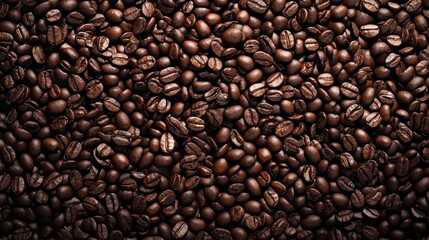 Close-Up Texture of Roasted Coffee Beans - Brown and Shiny Background