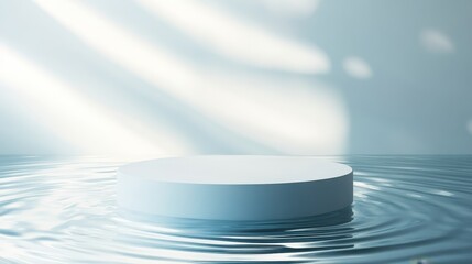 Minimalist Blue Water Ripples with White Cylinder Platform for Product Display