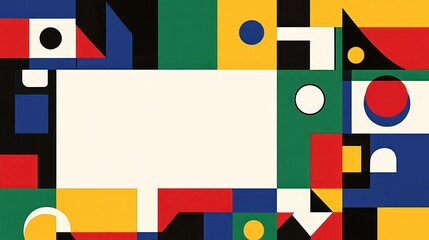 Abstract geometric composition with vibrant colors and shapes creating a balanced design.
