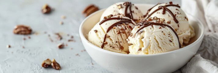 Vanilla Ice Cream with Chocolate Sauce and Pecans