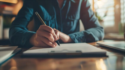 Boy Focused on Writing in Notebook