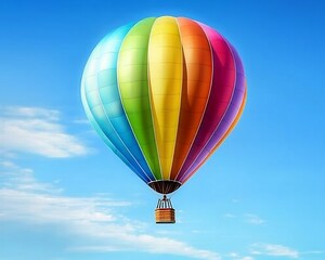 Naklejka premium Vibrant Rainbow Hot Air Balloon Floating Majestically in the Clear Blue Sky Offering a Breathtaking Panoramic View and a Sense of Adventure and Freedom