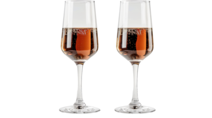 Two glasses of champagne cheers on white transparent background


