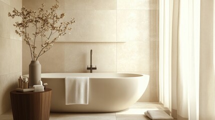 Stylish minimalist bathroom featuring elegant accents and a soothing neutral palette