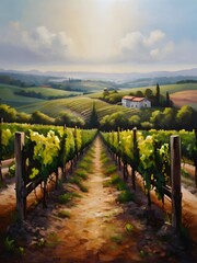 Naklejka premium Vineyard Oil Painting Landscape Art