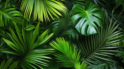 Softly focused green palm leaves create a natural backdrop evoking a lush jungle atmosphere
