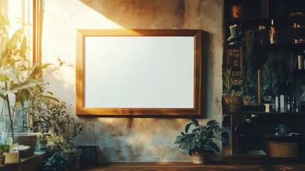 Wooden frame sign mockup featuring a white blank center ideal for showcasing designs or advertisements on a blank billboard