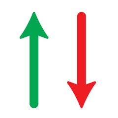 Simple up and down arrows. Upward, downward arrows in green and red isolated on white background, set of two. Vector illustration. EPS 10