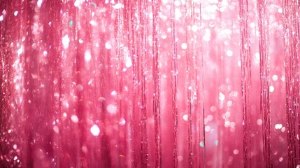Glossy pink tinsel backdrop with a shimmering effect