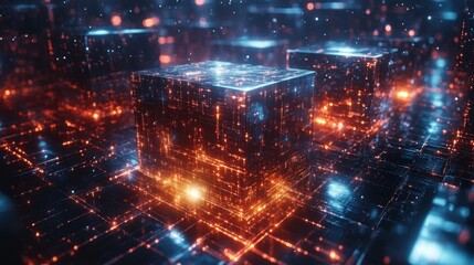 Fototapeta premium digital cubes with cyberspace background 3d rendering