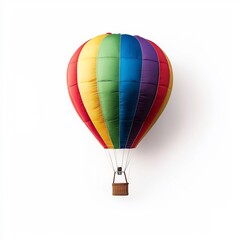 A vibrant hot air balloon with rainbow colored stripes is floating high in the sky creating a captivating and eye catching sight