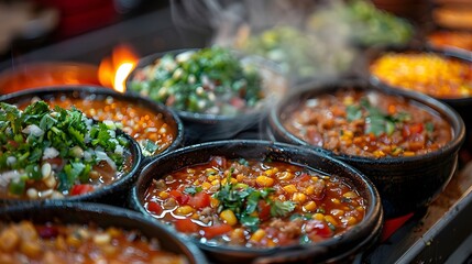 Obraz premium Traditional Clay Pot Dishes Over Open Flame - A Culinary Delight: An Inspiring Image Showcasing the Art of Cooking with Clay Pots That can be Perfect for Food Blogs, Recipes, and Culinary Exploration