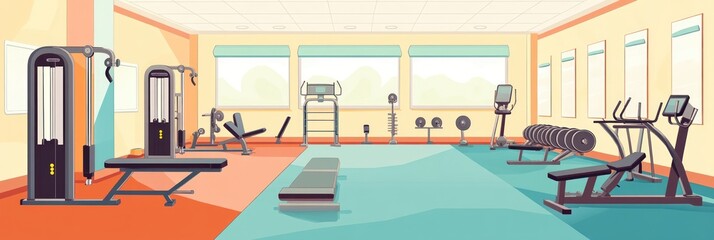 Fototapeta premium A modern gym interior featuring various exercise equipment for fitness activities.