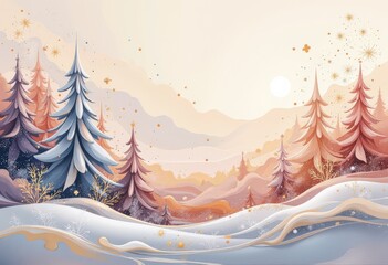 Warm Abstract Christmas Card: Cozy Winter Evening with Japanese-Inspired Patterns and Soft Pastels. 和風要素を取り入れた温かみのある抽象クリスマスカード：柔らかなパステルカラーの冬の夕暮れ。